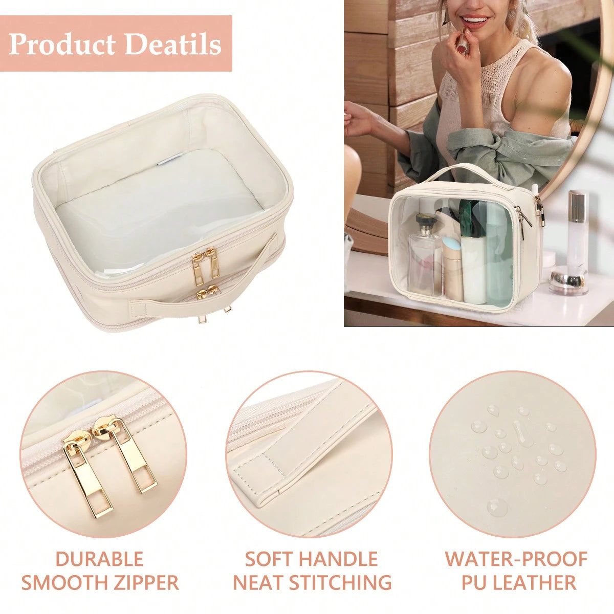 Clear Makeup Bag with Brush Holder