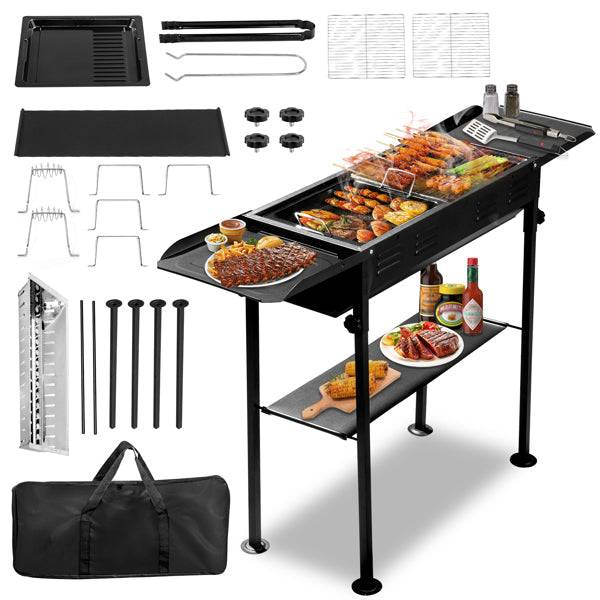 Portable Charcoal Grill 2 in 1 Folding Cooking Set