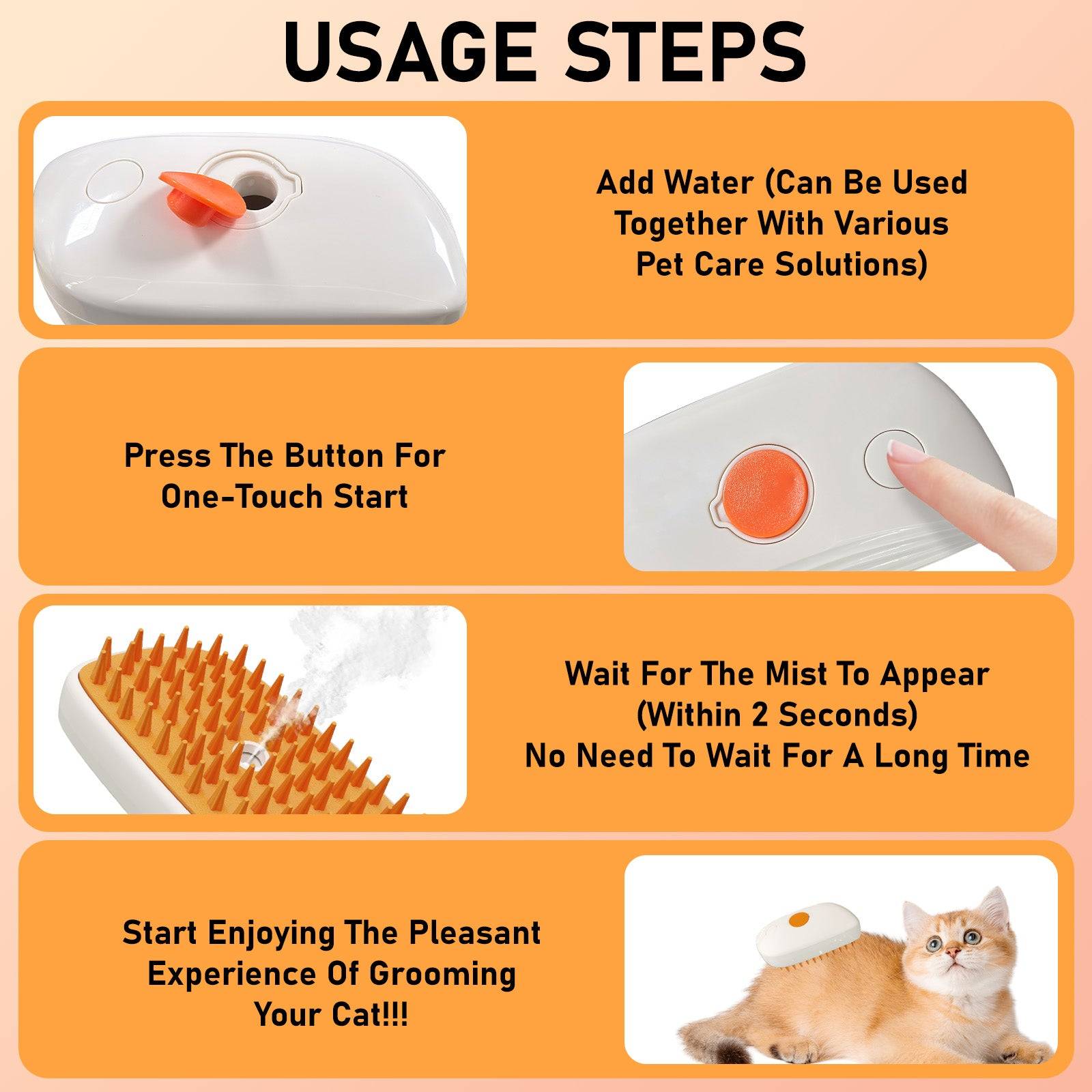 4 In 1 Steam Cat Brush For Pets