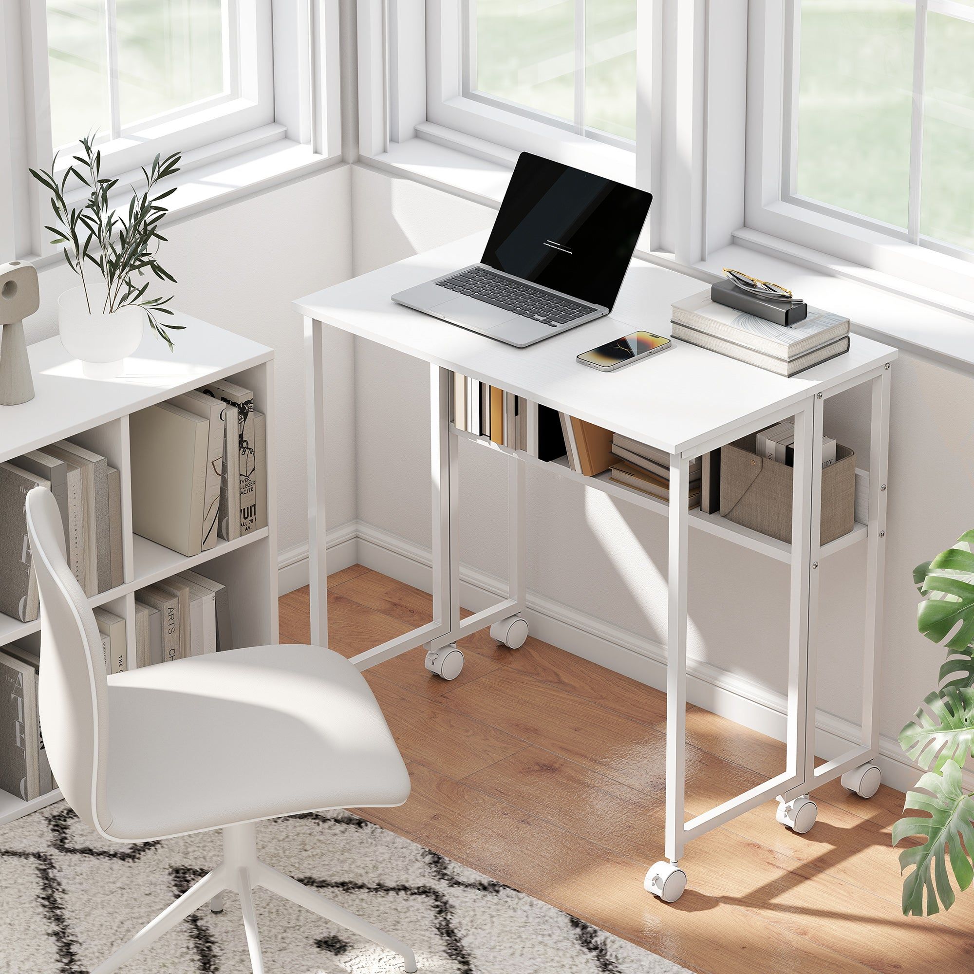 Portable Folding Table Computer Desk With Wheels And Storage
