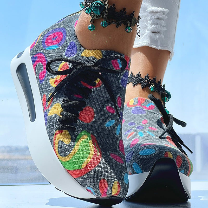 Paisley Print Slip On Sneakers With Side Lace Up Design