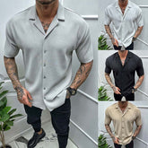 Mens Solid Color Short Sleeve Cardigan Button Casual Shirt