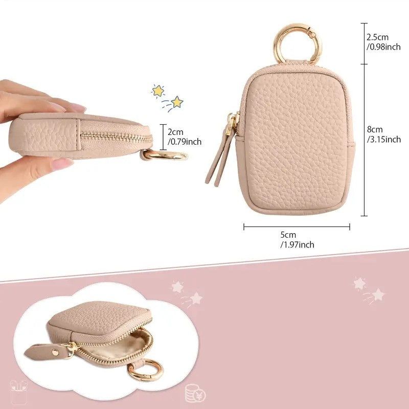 Mini Leather Wallet Coin Purse With Zipper Keychain