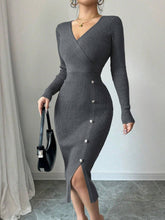 French Knit Bodycon Dress High Waist Long Sleeve Midi