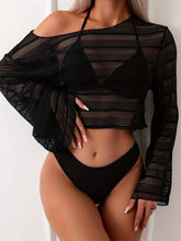 Women Bikini Three Piece Set V Triangle Long Sleeve