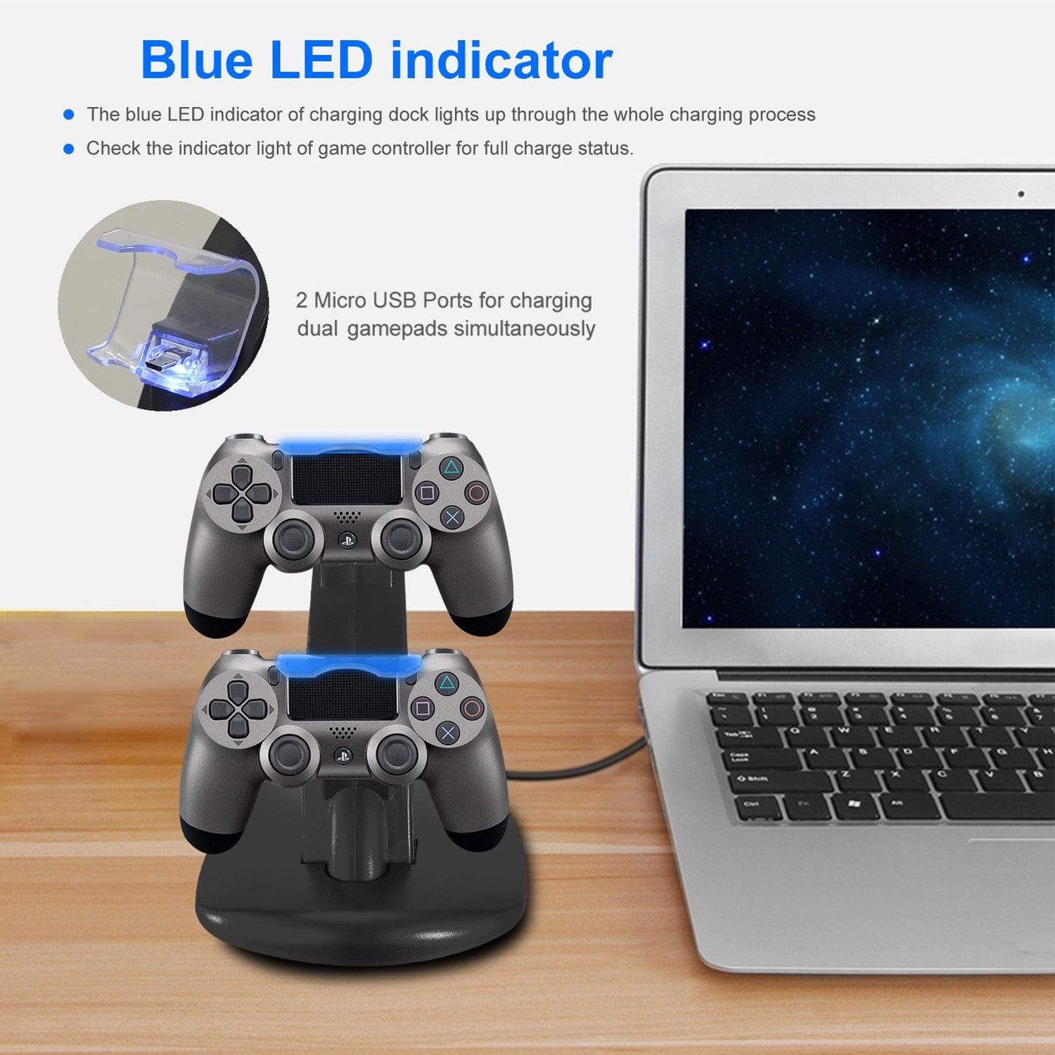 Dual Charging Station for PS4 Controllers with LED Indicator