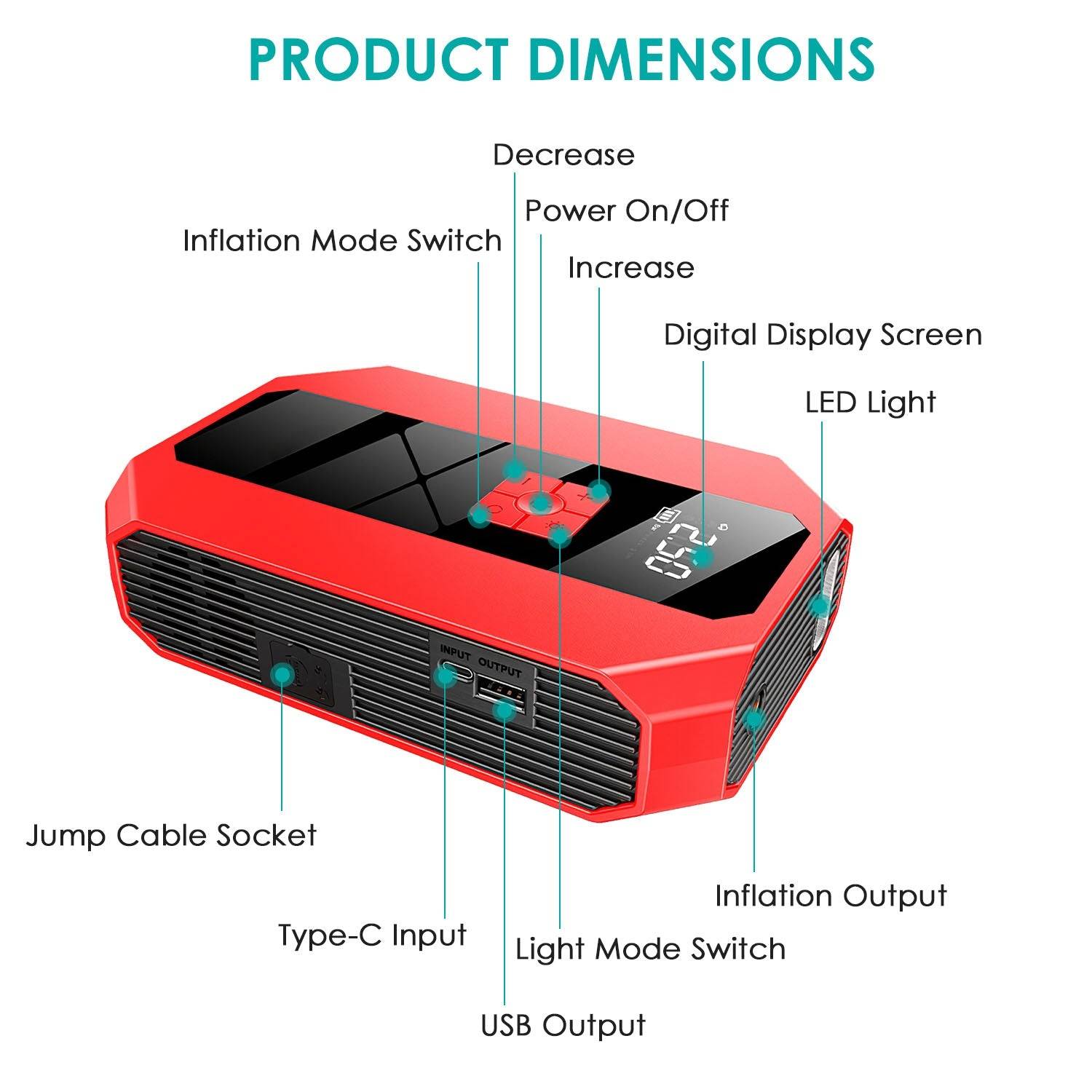 1500A Portable Jump Starter with Air Compressor