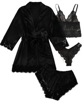 Womens Satin Pyjamas Four Piece Loungewear Sleep Set