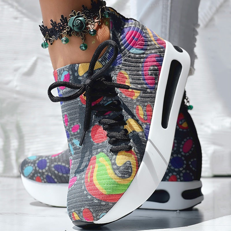 Paisley Print Slip On Sneakers With Side Lace Up Design