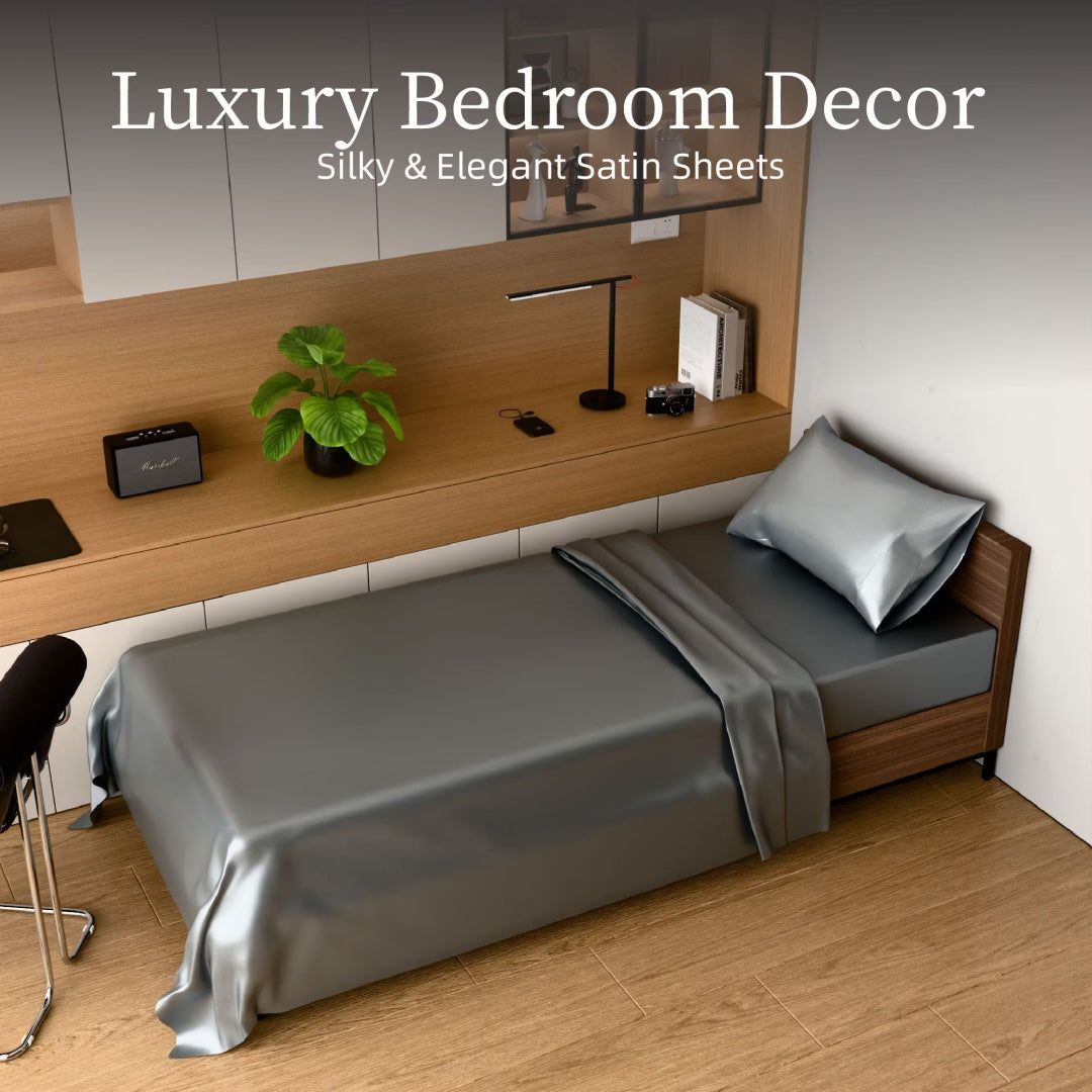 Twin Satin Bed Sheets Set 3 Piece Grey