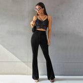 Women High Waist Gold Velvet Ribbed Bell Bottoms Slim Fit