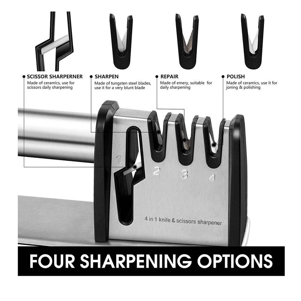 Compact 4 in 1 Manual Knife Sharpener for Kitchen Use