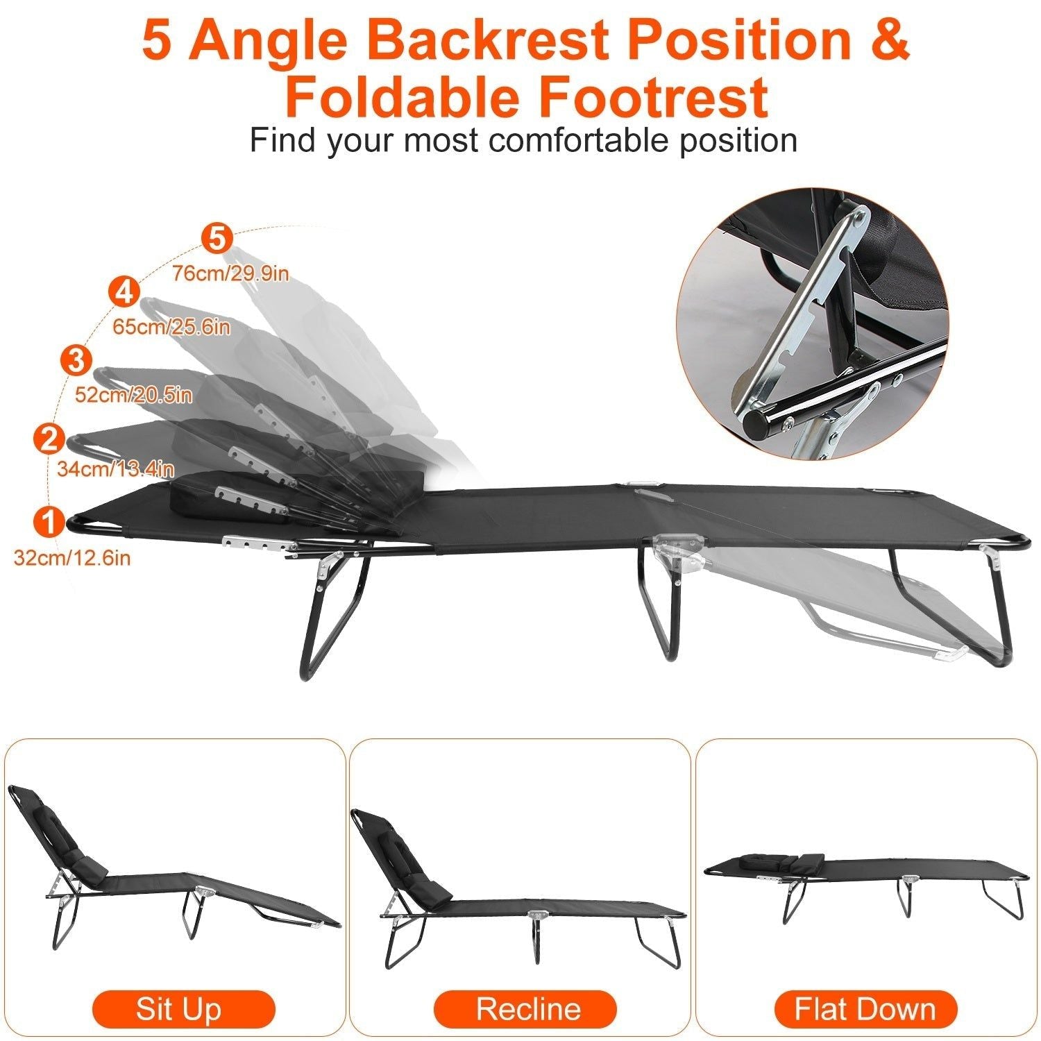 Adjustable Folding Sleeper Chair Bed with Pillows