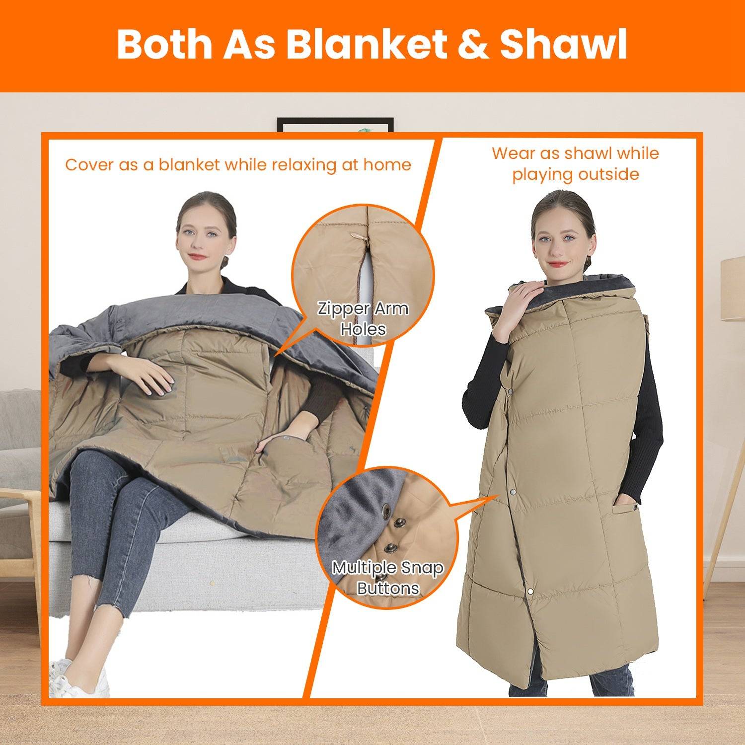 USB Heated Blanket with 6 Heating Zones and Poncho Design