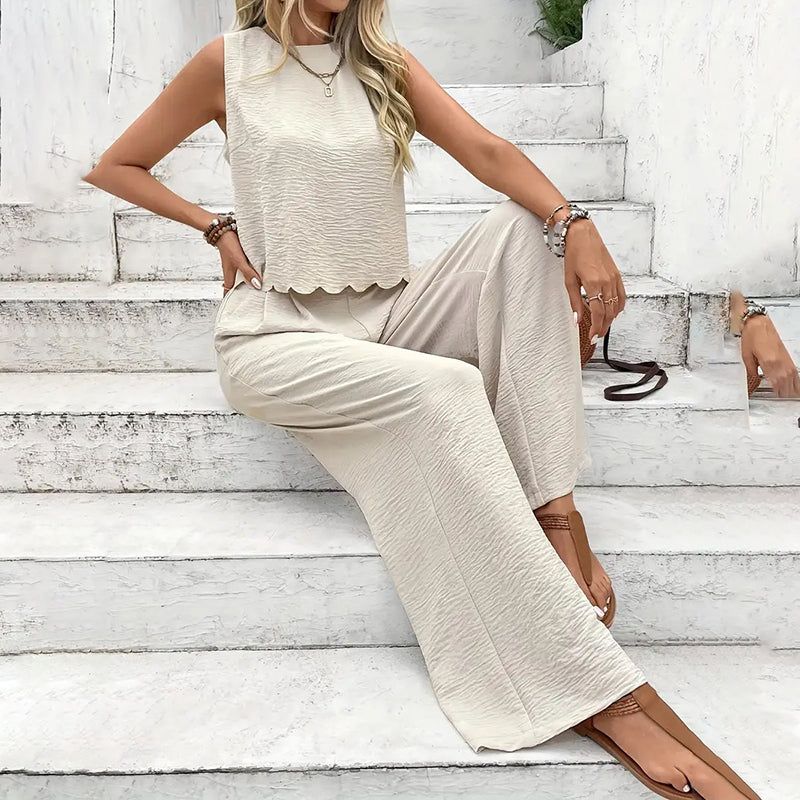 Womens Two Piece Set With Tie Back Top And Wide Leg Pants