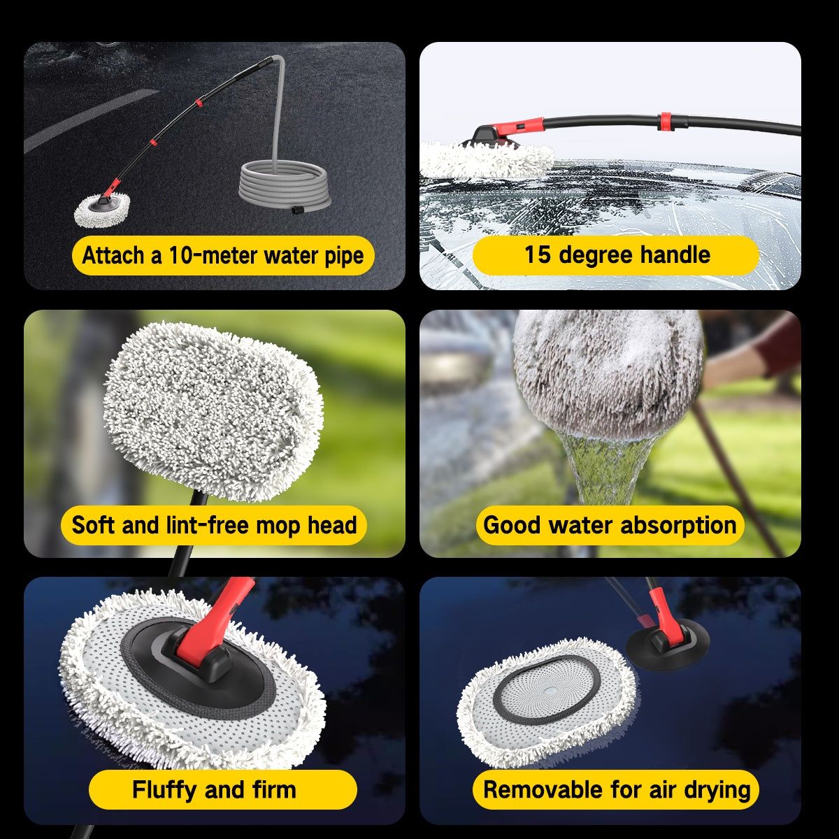 41 Inch Car Wash Mop With Hose And Soft Brush