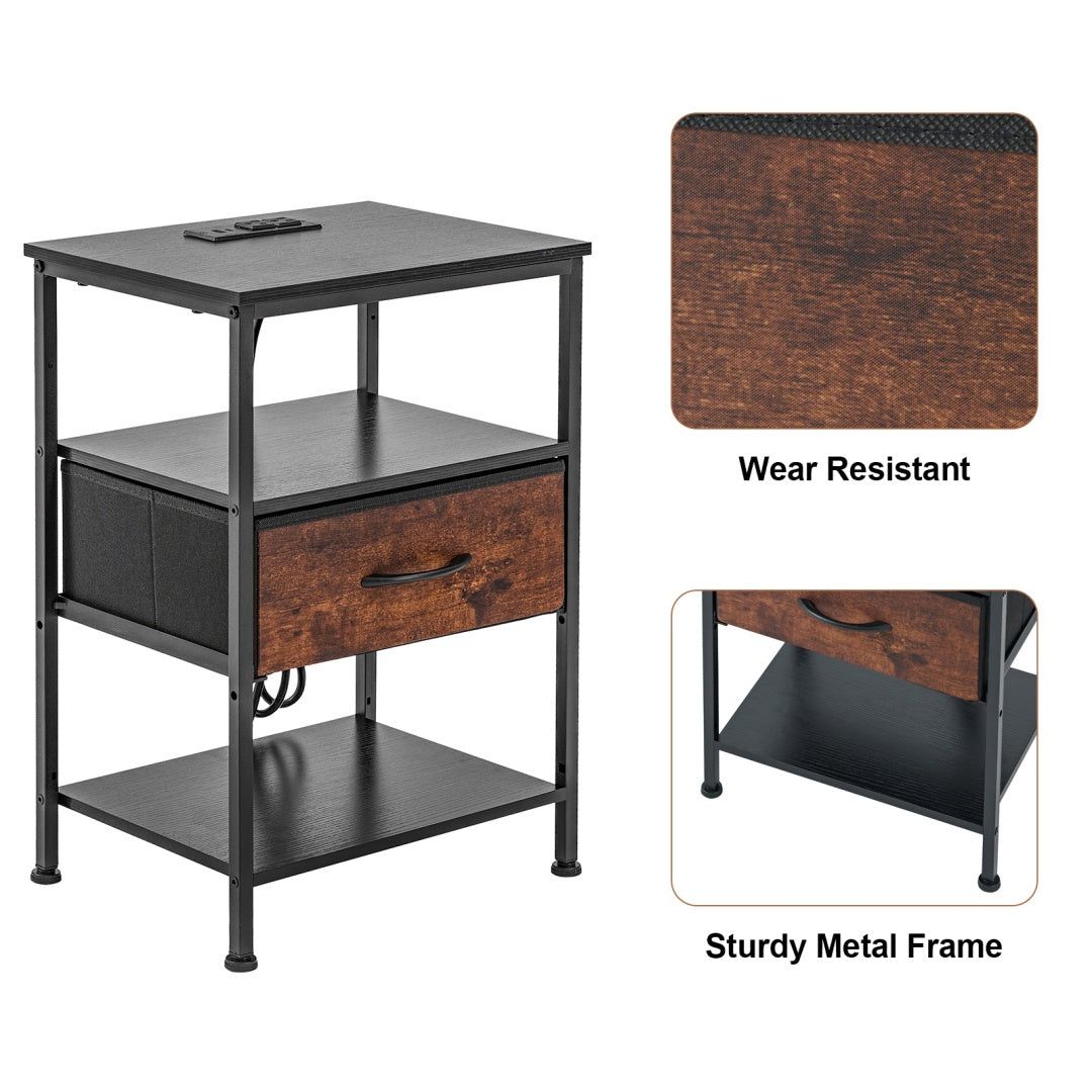 Bedside Table Charging Station Nightstand With Drawer