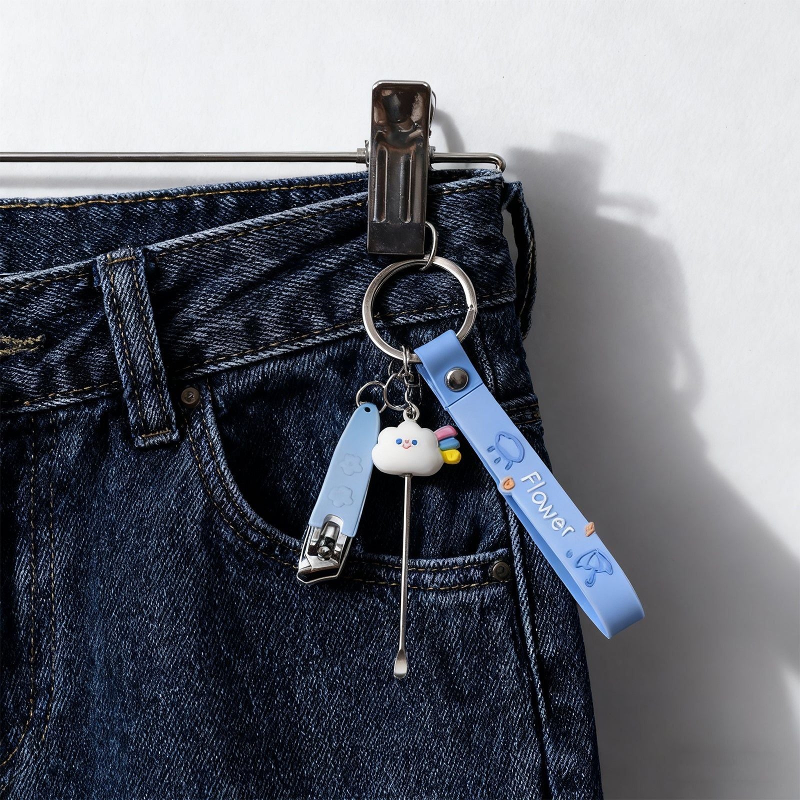 Portable Nail Scissors Set with Keychain Blue