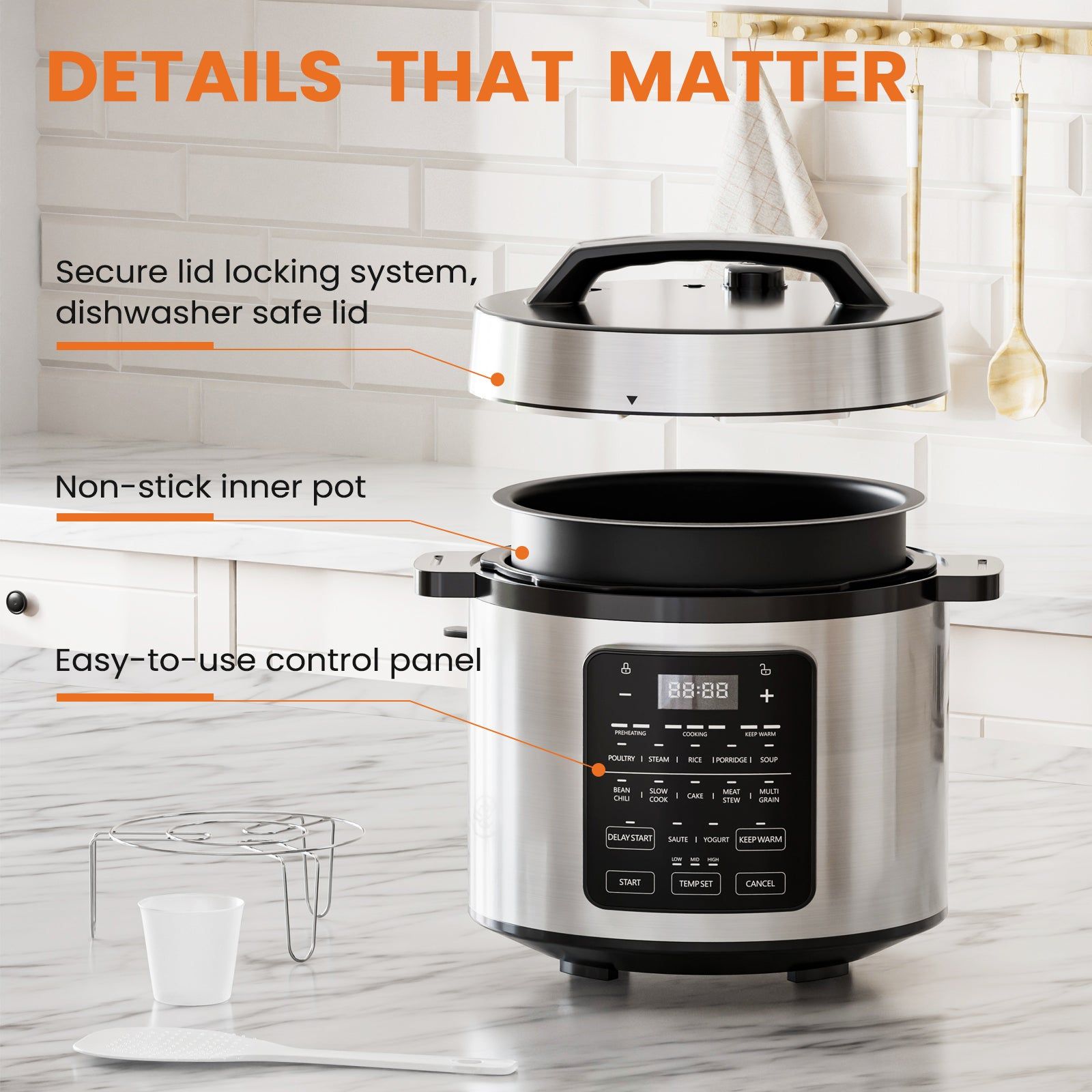 Electric Pressure Cooker 9 in 1 Stainless Steel Large