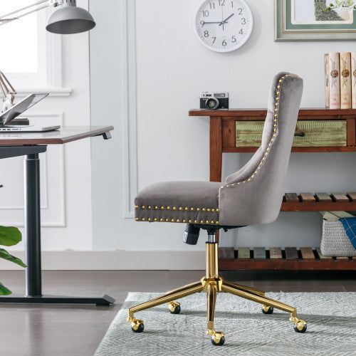 Velvet Office Chair Swivel Gold Base Tufted