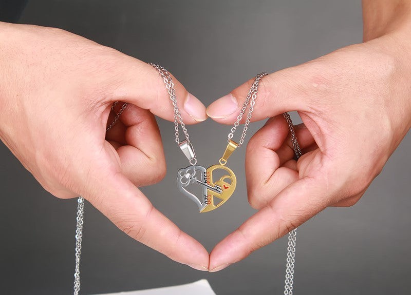 Couple Necklace Set Stainless Steel Love Pendant Gift
