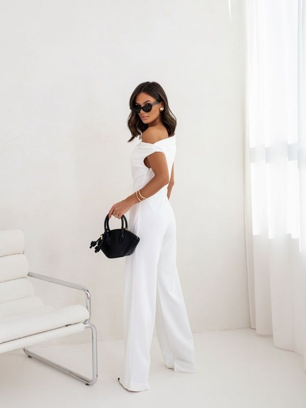 Women Jumpsuit with Falling Straps and Zipper