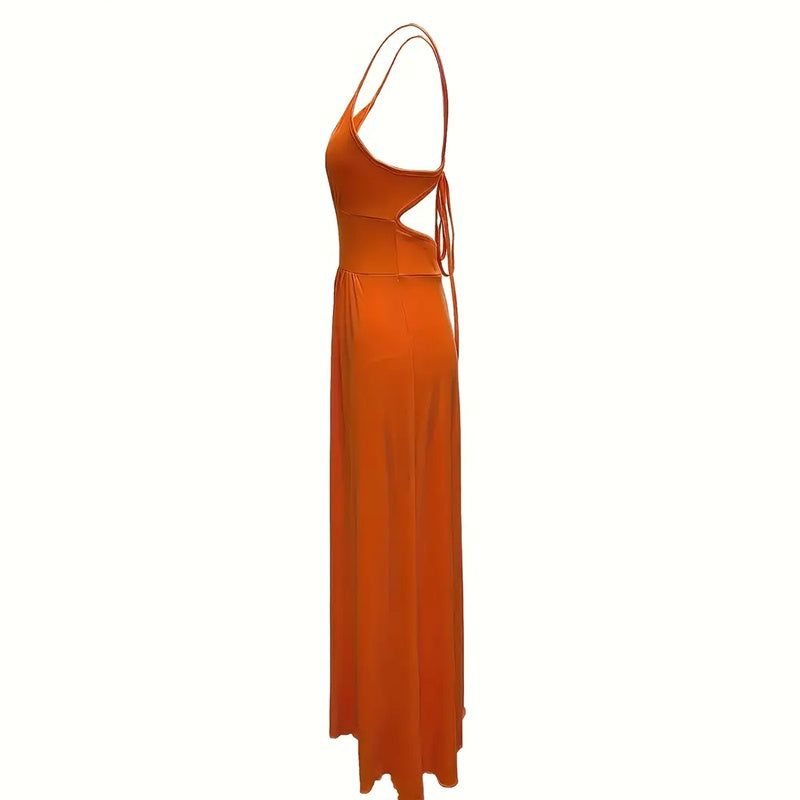 Deep V Neck Backless Maxi Dress With Slit Elegant Style
