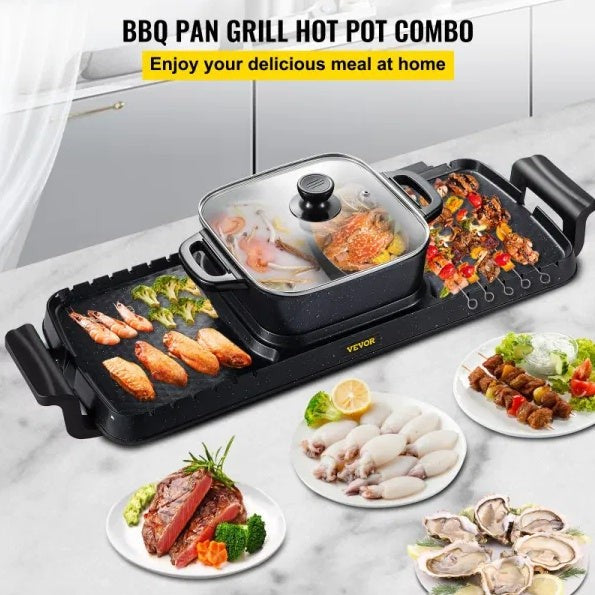 Electric Hot Pot 2in1 Grill Dual Thermostat Nonstick Combo