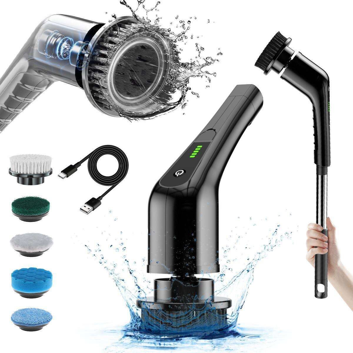 Electric Spin Scrubber Cleaning Brush With Adjustable Handle