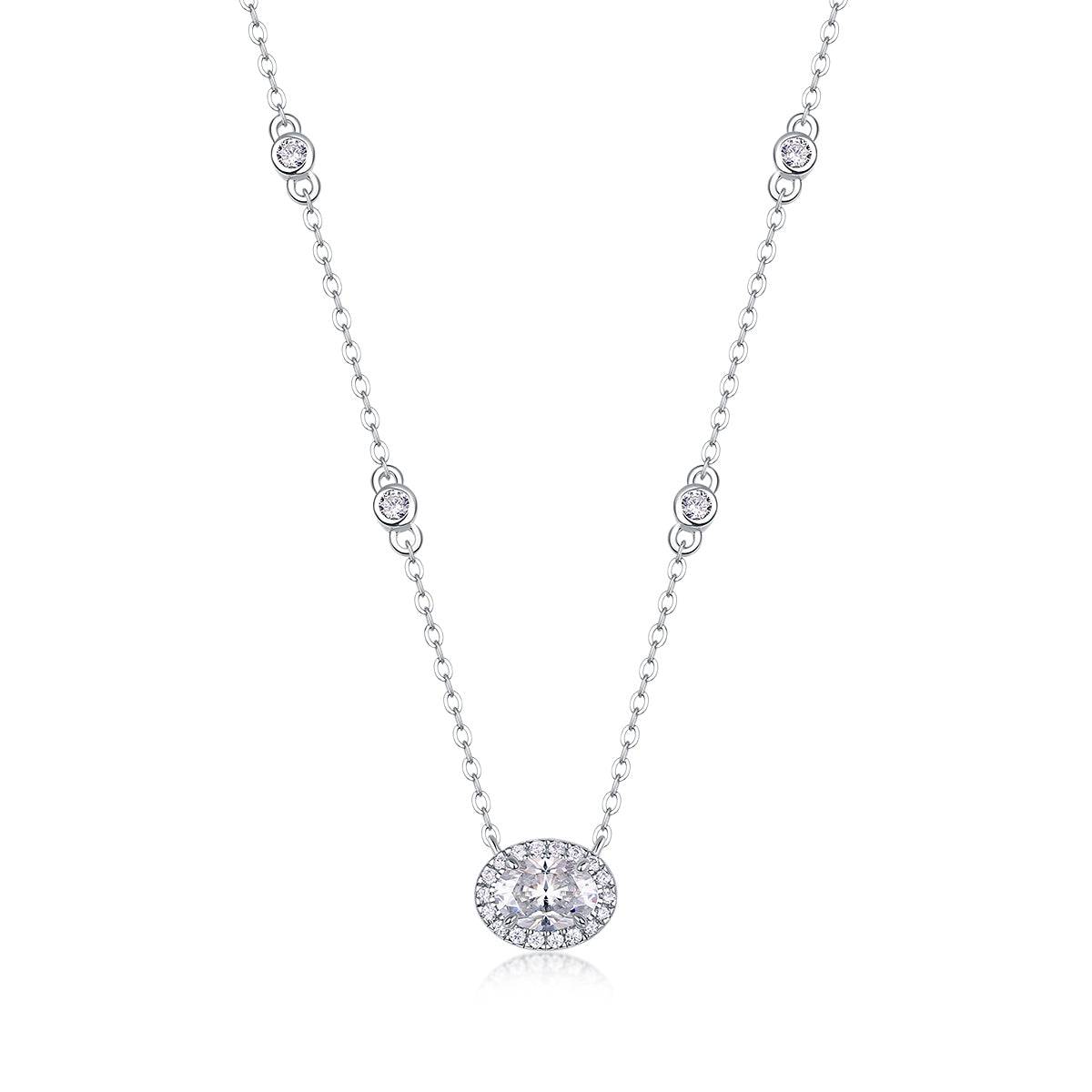 S925 Silver Oval Moissanite Pendant Necklace Elegant