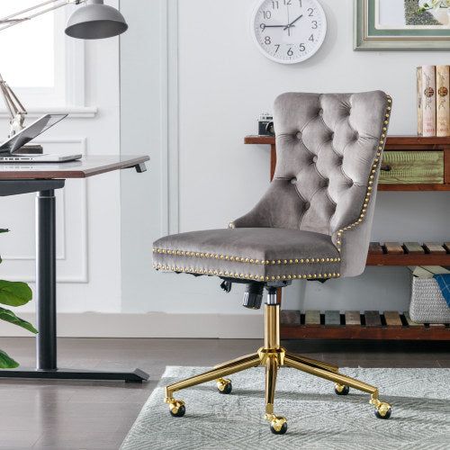 Velvet Office Chair Swivel Gold Base Tufted