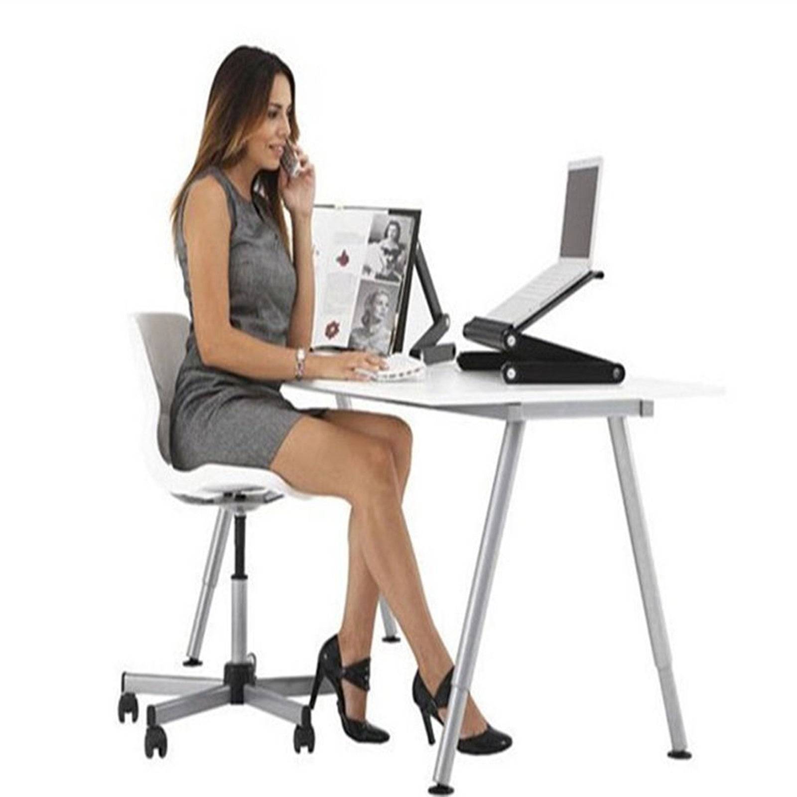 Adjustable Aluminum Laptop Stand for Desk with Mouse Plate