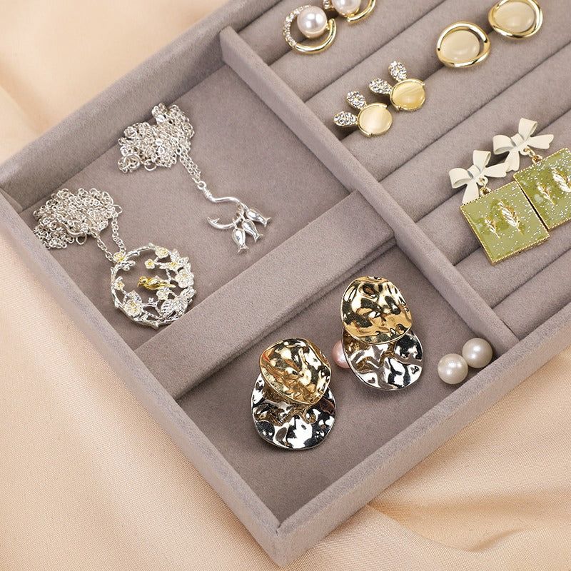 Gray Velvet Jewelry Tray Organizer Compact