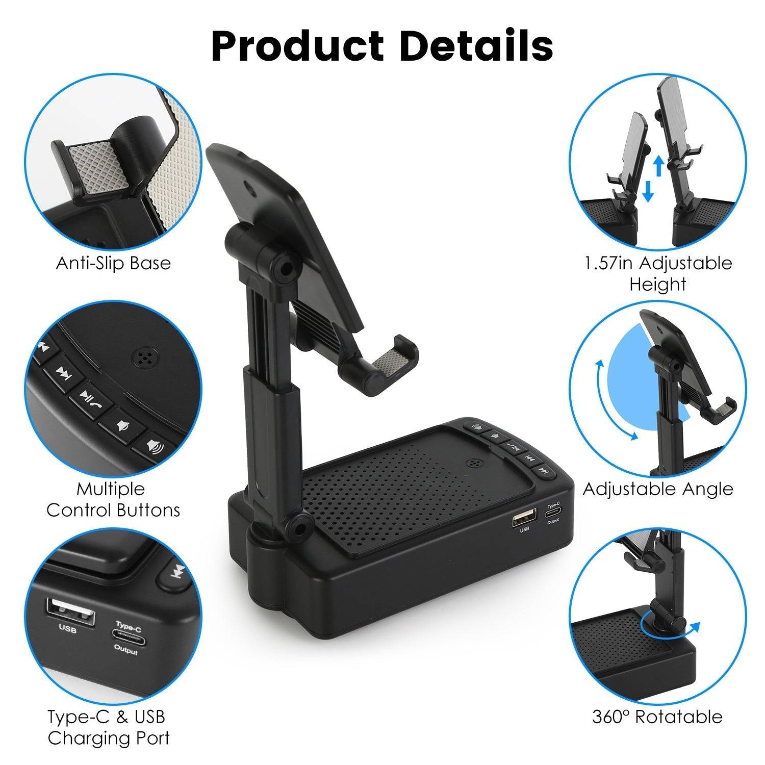 3 in 1 Foldable Phone Stand with Speaker and Power Bank