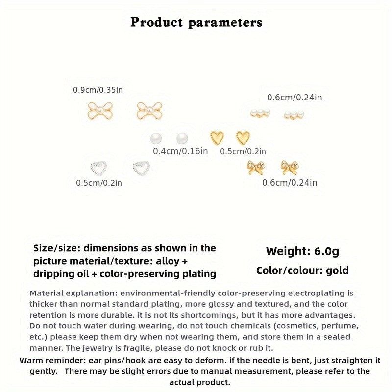 6 Piece Minimalist Stud Earrings Set Elegant Style