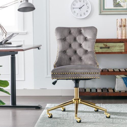 Velvet Office Chair Swivel Gold Base Tufted