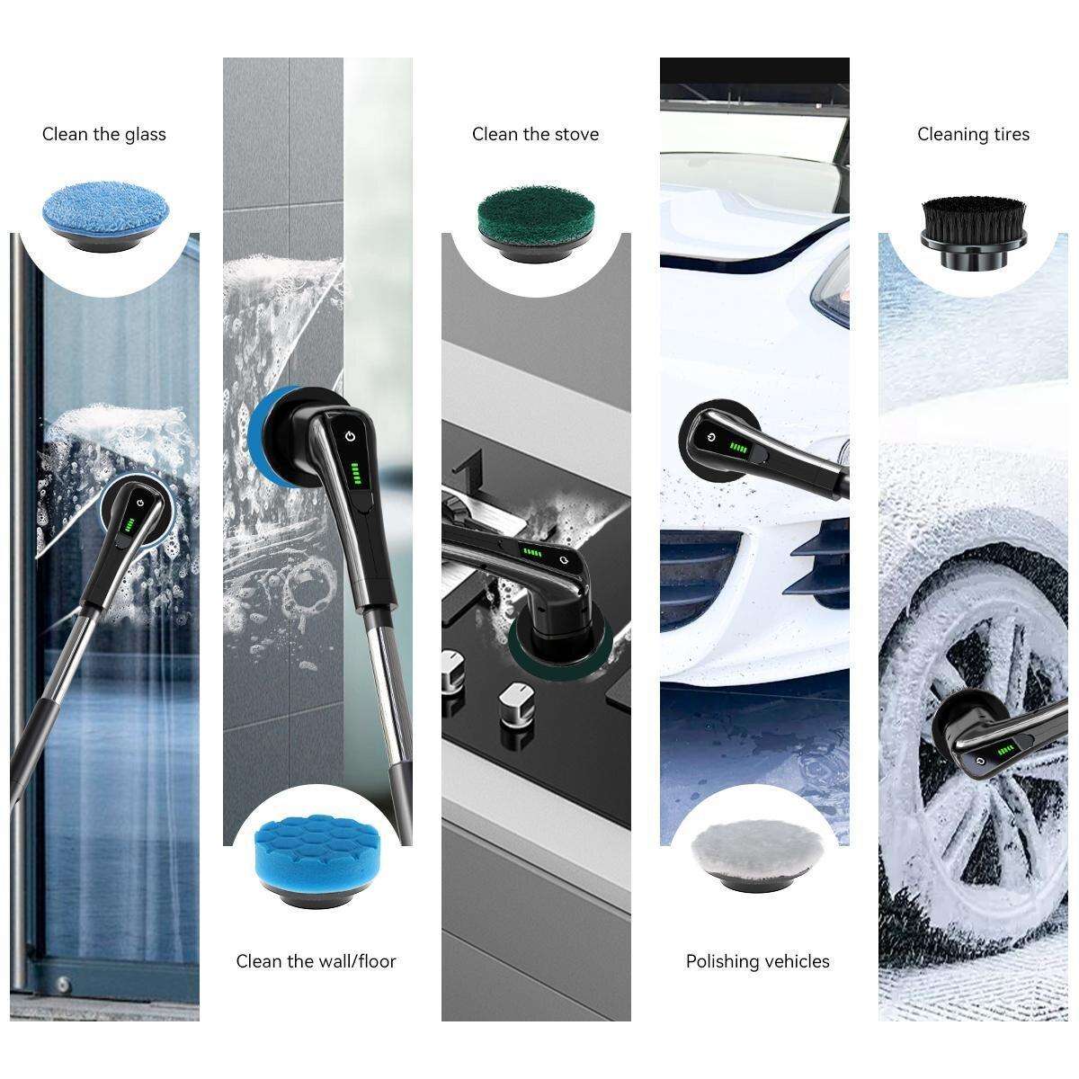 Electric Spin Scrubber Cleaning Brush With Adjustable Handle