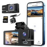 3 Channel Dash Cam 1080P WiFi with 64GB Card