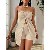 Two Piece Set Strapless Tube Top and High Waist Shorts