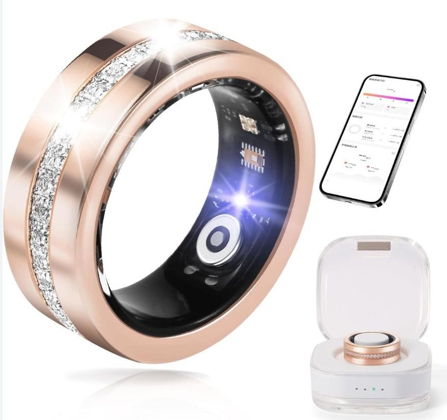 Rose Gold Smart Ring with Health Tracking and Diamond Finish