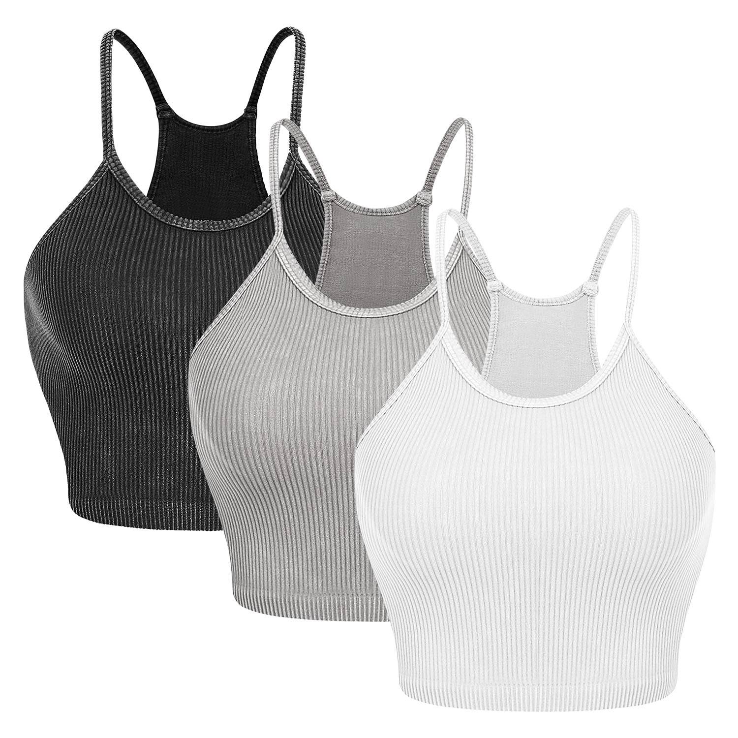 Women Ribbed Crop Tops 3 Pack Stretch Tank Set