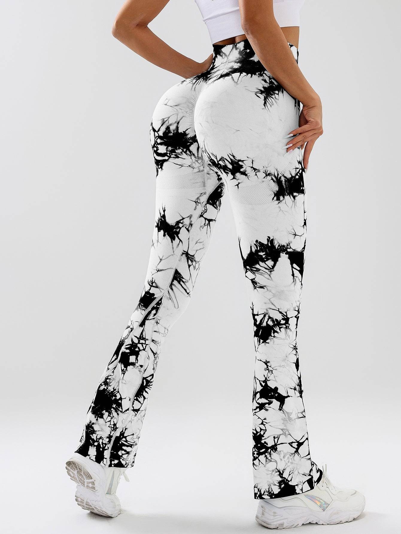 Womens High Waist Tie Dye Flare Leggings with Tummy Control