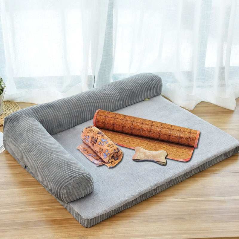 Corduroy Dog Bed Sofa with Non Slip Base and Dense Foam