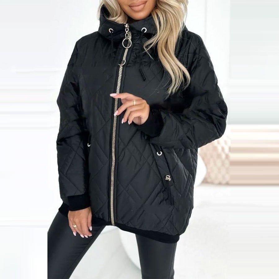 Women’s Casual Hooded Coat Solid Color Cotton Blend Long Sleeve Outerwear in Pink or Black