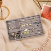 Gray Velvet Jewelry Tray Organizer Compact