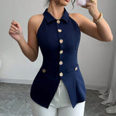 Sleeveless Vest Tops Women Slim Fit Button Front Design