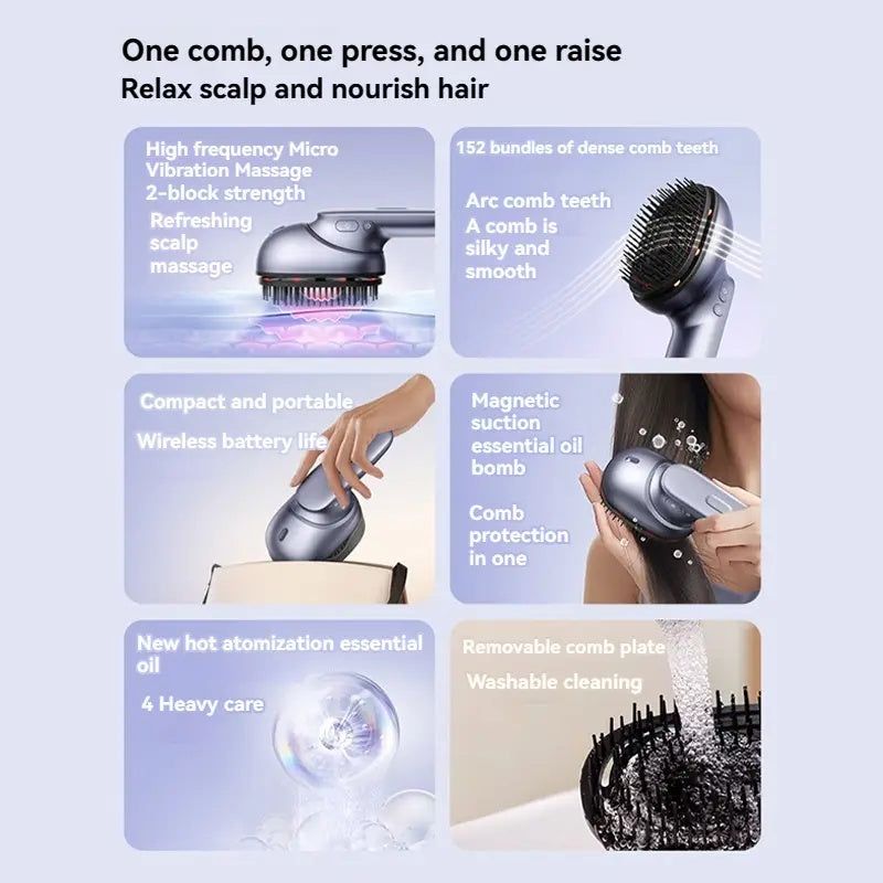 Electric Scalp Massager Comb with Essential Oil Mist