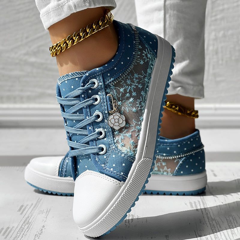 Embroidered Polka Dot Breathable Mesh Sneakers