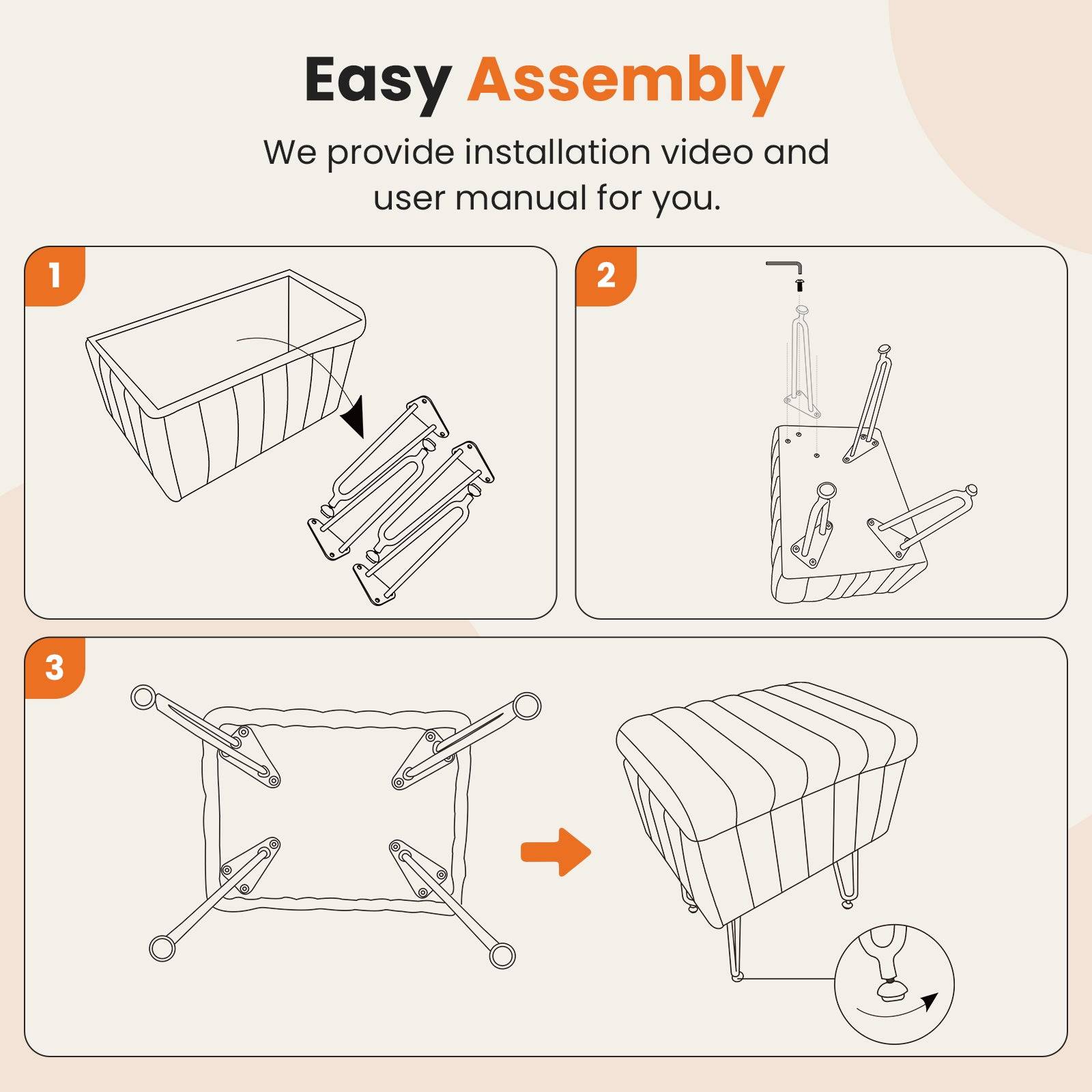 Vanity Stool with Hidden Storage Faux Fur Seat