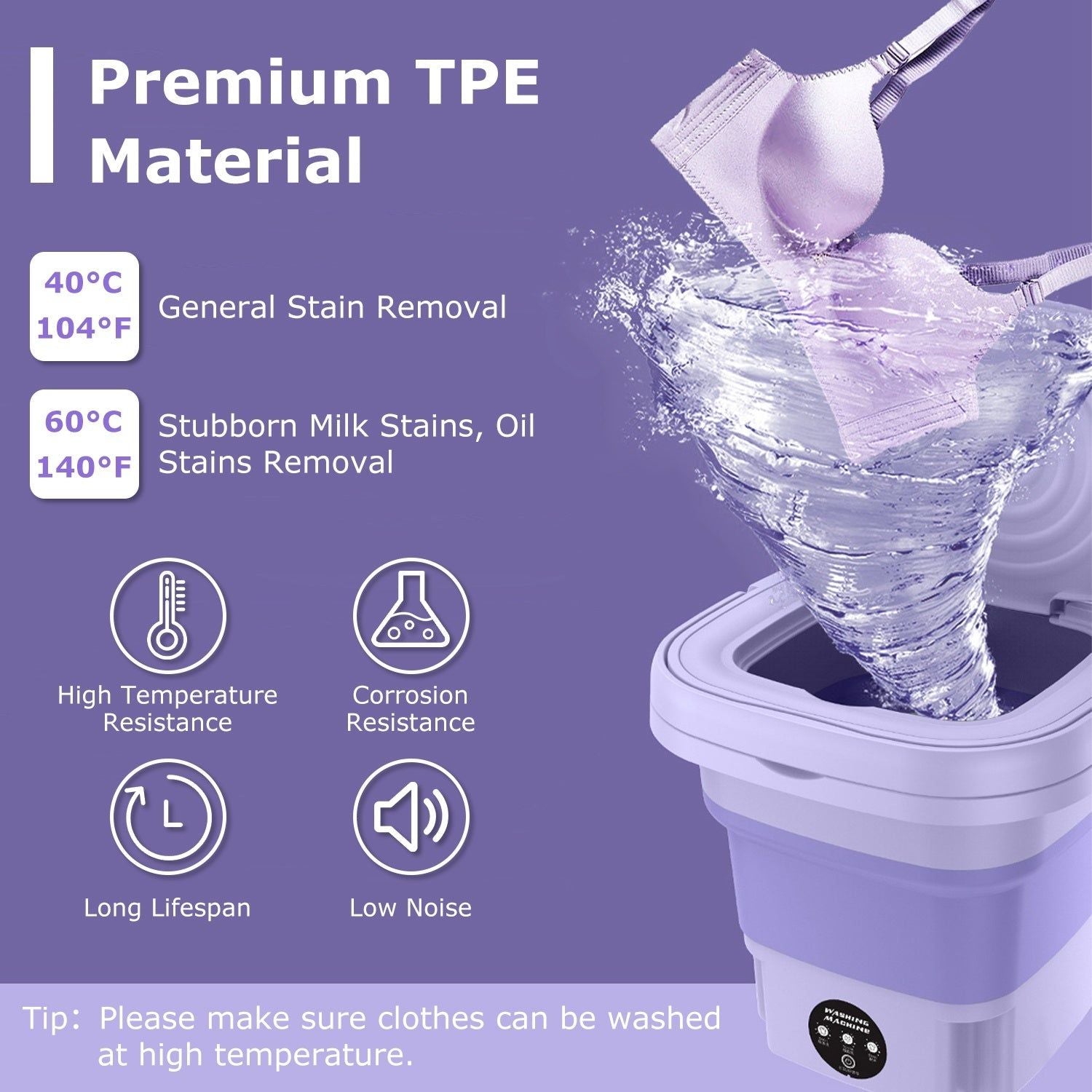 Foldable Portable Washing Machine with 3 Modes 8L Capacity